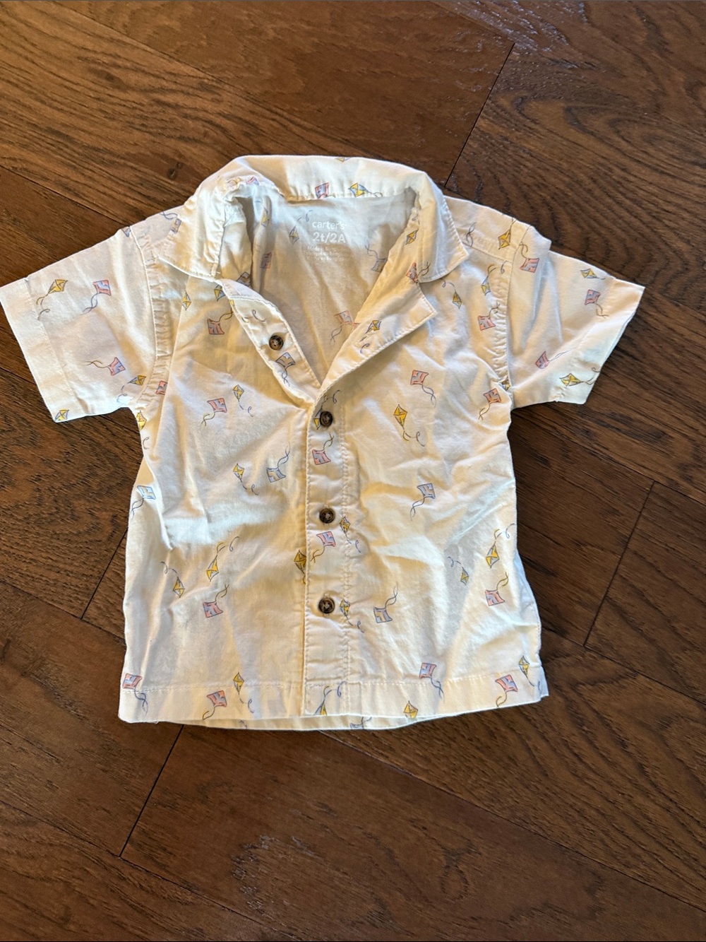Carter's White Short-Sleeve Button-Down Shirt with Multicolor Kite Print